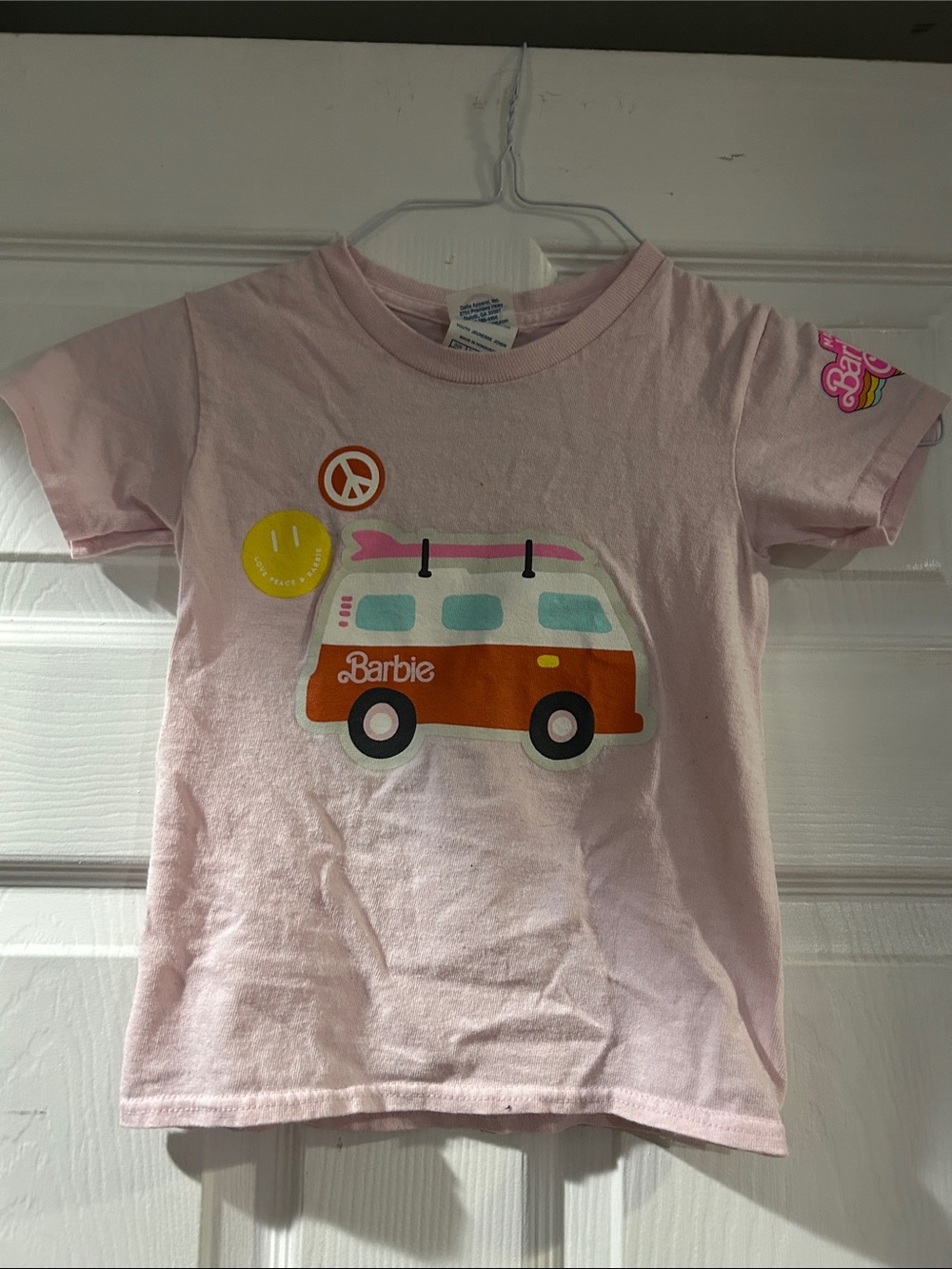 Barbie Pink Short Sleeve Tee with Orange Van Graphic Sz small